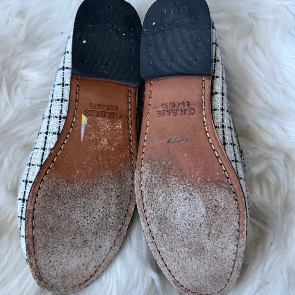 GH Bass Whitney Weejun Loafers Black White Tweed Penny Loafer BAX3W015 Womens 9M